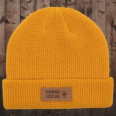 Drink Local Leather Patch Waffle Beanie-Gold