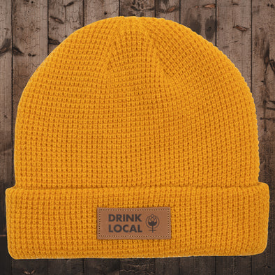 Drink Local Leather Patch Waffle Beanie-Gold