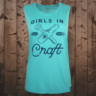 SMALL ONLY-Bottle x Opener Logo Hi-Lo Muscle Tank-Turquoise