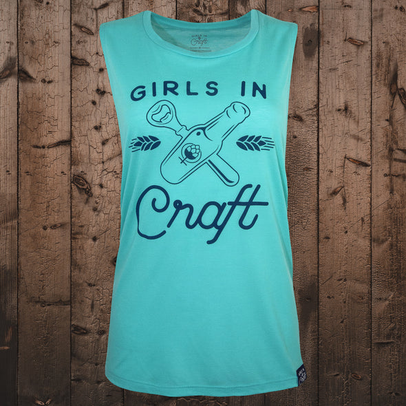 SMALL ONLY-Bottle x Opener Logo Hi-Lo Muscle Tank-Turquoise