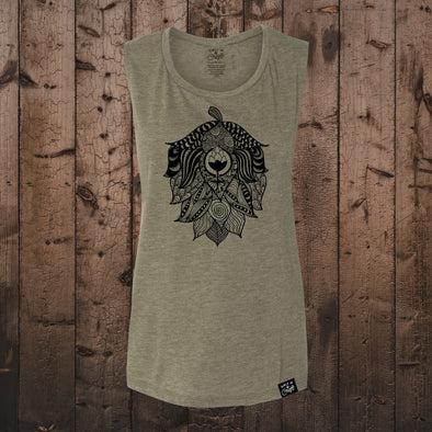 Liberty X Doodle Hi-Lo Muscle Tank-Heather Olive