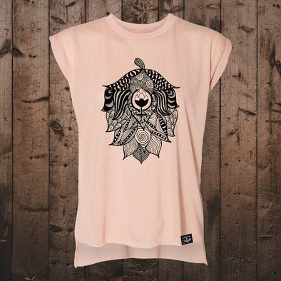 PEACH XL ONLY-Liberty X Doodle Rolled Cuff Tee