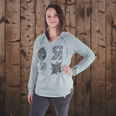 Hops R Female Flowers V-neck Hoodie-Sage