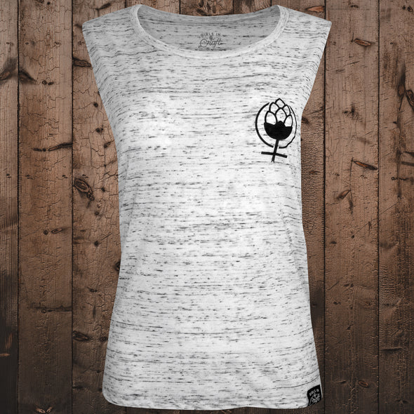 MEDIUM ONLY-LIberty Chest Logo Hi-lo Muscle Tank- White Marble