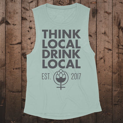 Think Local Drink Local Muscle Tank-Stonewash Green