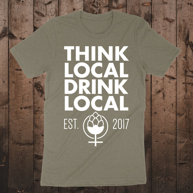 Think Local Drink Local Short Sleeve Tee-Olive Heather