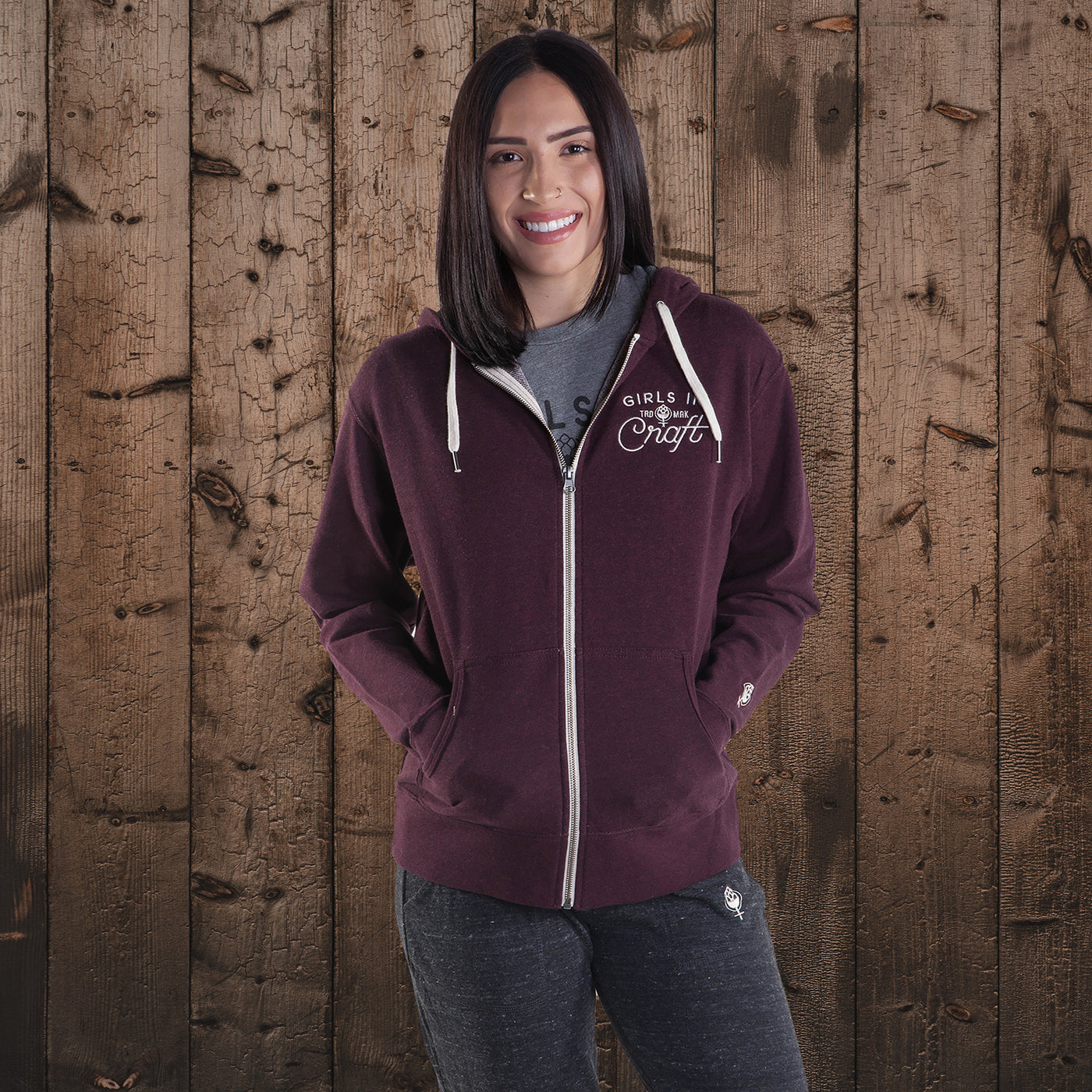 Liberty Trademark French Terry Zip Hood-Burgundy